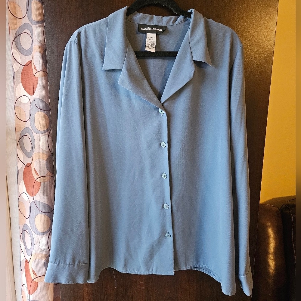 Sag Harbor Classic Blue Button Down Blouse Size 18